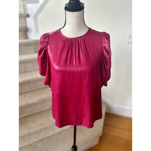 Current Air Hot Pink Metallic Puff Sleeve Blouse